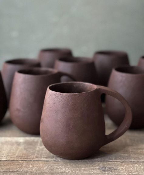 Chocolate Clay Pottery, Hand Pinched Mugs, Large Ceramic Mug, Handbuilt Ceramic Mugs, Hand Built Ceramic Mugs, Hand Built Pottery Mugs, Hand Built Cups, Slab Built Mug, Dark Clay Pottery