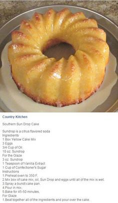 Southern Sundrop Cake Sundrop Cake Recipe, Sundrop Cake, Drop Cake, Savory Cakes, Cake Mug, Bundt Cakes Recipes, Sweets Cake, Just Cakes, Cake Mix Recipes