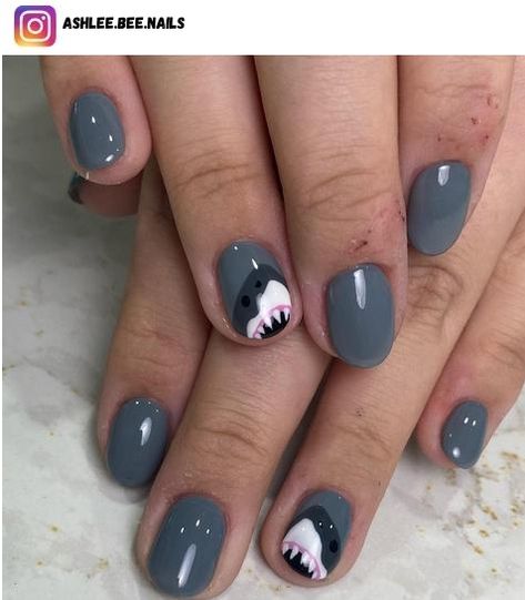 Shark Nail Art Design, Shark Nails Designs, Scuba Diving Nail Art, Jaws Nail Art, Shark Fin Nails, Shark Nail Ideas, Shark Inspired Nails, Shark Nails Art, Shark Themed Nails