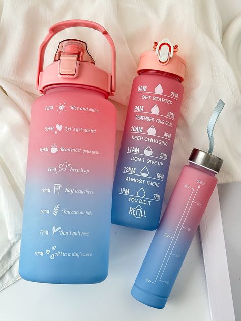 Pink  Collar  PC   Embellished   Sports & Outdoor Accessories Cute Water Bottles Aesthetic, Water Bottles Aesthetic, Aesthetic Bottle, Sipper Bottle, Motivational Bottle, Bottle For School, Stylish Water Bottles, Plastic Drink Bottles, Trendy Water Bottles