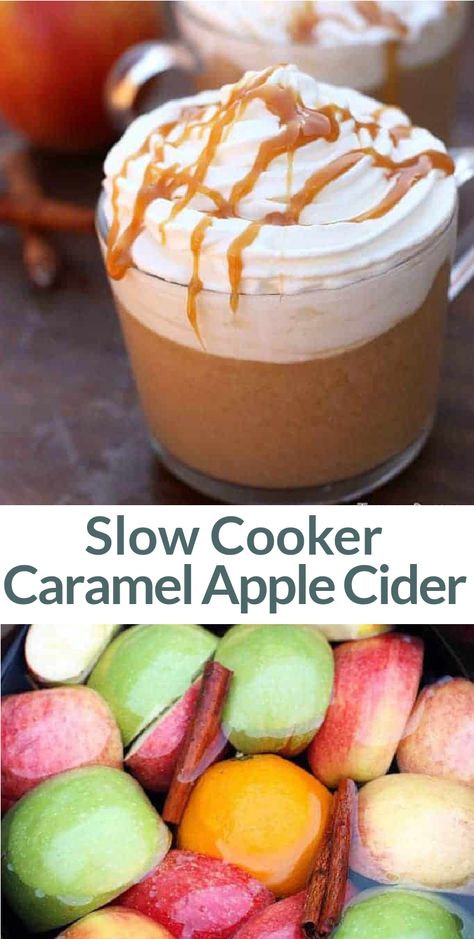 Slow Cooker Caramel Apple Cider with a homemade caramel sauce is a fun and easy holiday drink the whole family will love! Slow Cooker Caramel, Sangria Summer, Easy Holiday Drinks, Slow Cooker Apple Cider, Caramel Apple Cider, Easy Fruit Dip, Apple Cider Drink, Slow Cooker Apple, Cider Tasting