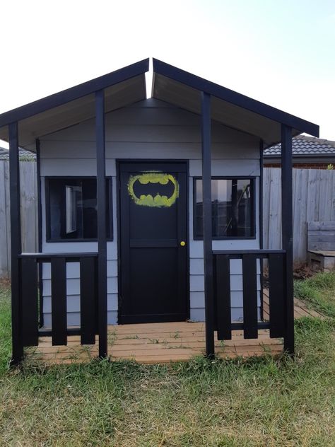 Batman Cubby/play house I did up. Perfect for the little superheroes in your life... Batman Playhouse, Boy Playhouse, Castle And Cubby, Cleveland Playhouse Square, Small Playhouse, Boys Playhouse, Kidkraft Forestview Playhouse, Tree Fort, Cubby House