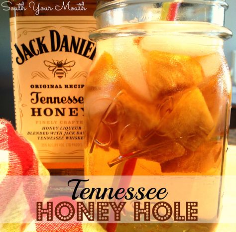 Tennessee Honey Hole Jack Daniels Tennessee Honey, Jack Daniels Drinks, Honey Cocktail, Honey Whiskey, Honey Drink, Tennessee Honey, Best Drinks, Fresh Peaches, Whiskey Drinks