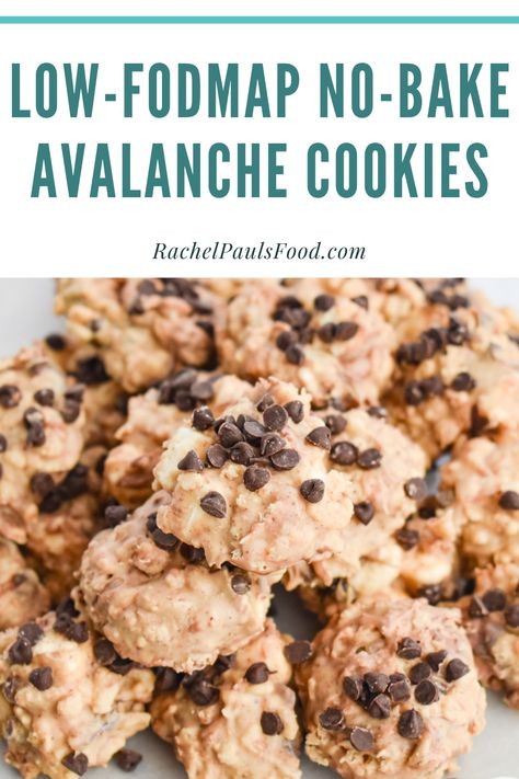 Low-FODMAP 5 Ingredient, No-Bake 'Avalanche' Cookies; Gluten-free, Vegan | Rachel Pauls Food Low Fodmap Fudge, Low Fodmap Rice Krispie Treats, Low Fodmap No Bake Desserts, Low Fodmap Cookies, Low Fodmap Desserts Easy, Fodmap Cookies, Low Fodmap Desserts, Fodmap Sweets, Vegan Fodmap