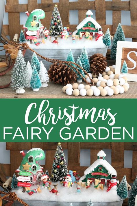 Make your own Christmas fairy garden with these step by step instructions! This will look great in your home's decor this holiday season! #christmas #holidays #fairygarden #miniatures #christmasdecor #holidaydecor #santa #glitter Winter Fairy Garden, Christmas Fairy Garden, Gardening Crafts, Quick And Easy Crafts, Fairy Garden Crafts, Winter Fairy, Garden Christmas, Glitter Crafts, Diy Fairy