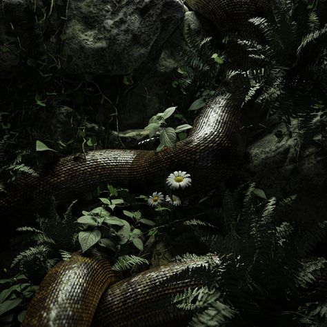 Snake Landscape, Eve And Snake, Swamp Woman, Snake In Water, Snake In Tree, Serpent Aesthetic, Making Aesthetic, 3d Forest, Dappled Sunlight