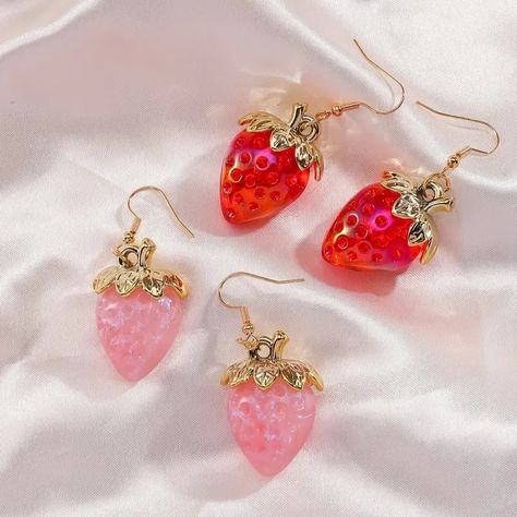 Cute Strawberry Design Dangle Earrings Simple Style Resin - Temu Canada Whimsical Cottagecore, Earrings Dangle Simple, Cloth Design, Girly Jewelry, Pretty Earrings, Lovely Jewellery, Girls Earrings, Boutique Jewelry, Pretty Jewellery