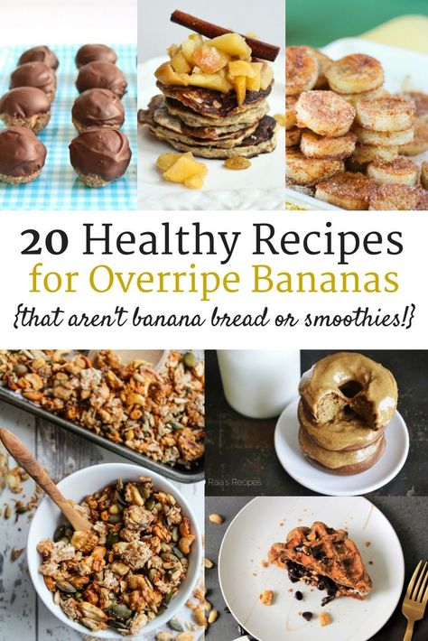 Have a bunch of bananas that are a little past their prime?  Check out these 20 healthy recipes for overripe bananas.  Many gluten free, dairy free, and clean eating options! | Healthy Snack Recipes | Overripe Banana Recipes | Ripe Banana Recipes | Healthy Banana Recipes Healthy Ripe Banana Recipes, Recipes For Overripe Bananas, Ripe Banana Recipes Healthy, Ripe Banana Recipes, Healthy Banana Recipes, Banana Recipes Easy, Banana Recipes Overripe, Ripe Banana Recipe, Banana Snacks