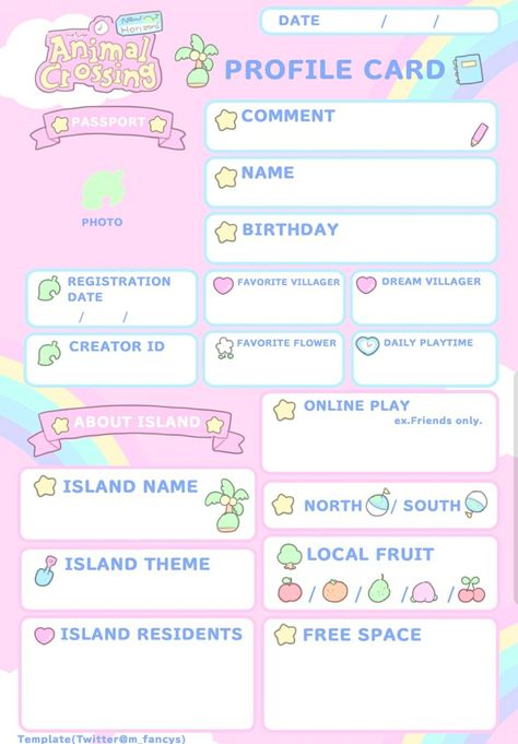 Acnh Furniture, About Me Template, Character Sheet Template, Animal Crossing Guide, Note Writing Paper, 밈 유머, Island Theme, Kitty Art, Pola Kartu