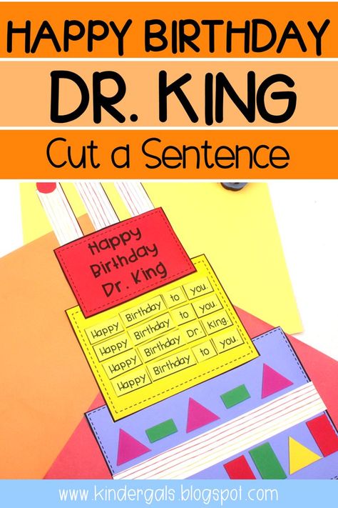 This craft is a perfect way to teach kids about Martin Luther King. Kindergarten and First Grade students can engage in this sentence building activity as they celebrate the birthday of MLK.  #mlk #martinlutherking #cutasentence Martin Luther King Kindergarten, Sentence Building Activities, Happy Birthday Dr, January Classroom, King Craft, Dr King, Alphabet Recognition, Sentence Building, Free Lesson Plans