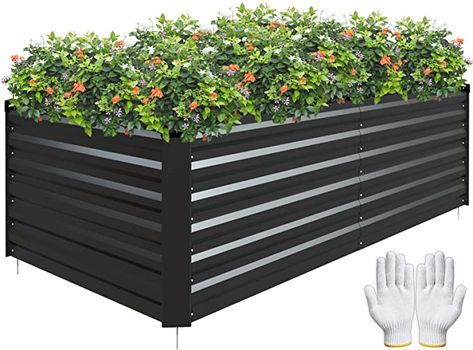 Amazon.com: Raised Garden Bed, Galvanized Raised Garden Beds Outdoor for Vegetables Flowers Herbs, Steel Large Deep Root Planter Box, Tall Raised Garden Bed Kit with 1Pc Gloves and Metal Fix Stake, Black 6×3×2FT : Everything Else Galvanized Raised Garden Beds, Tall Raised Garden Beds, Raised Garden Bed Kits, Raised Planter Boxes, Plant Ties, Metal Raised Garden Beds, Raised Flower Beds, Raised Planter, Plant Labels