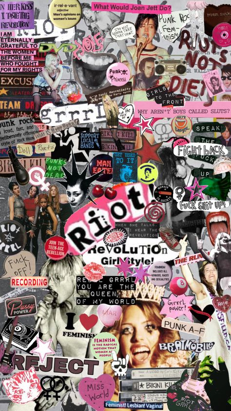 RIOT GRRRL #riotgrrrl #punk #feminism Y2k Punk Aesthetic, Punk Aesthetic Wallpaper, Riot Grrrl Aesthetic, Punk Rock Wallpaper, Riot Grrrl Fashion, Punk Background, Punk Collage, Cultura Punk, Punk Wallpaper