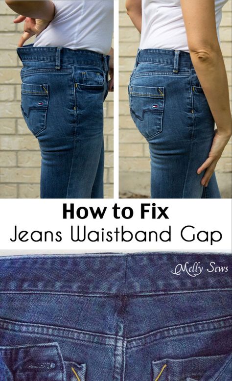 Fix Jeans Waistband Gap - Jean-ious Ideas - Melly Sews Make Pants Bigger, Altering Jeans, Melly Sews, Course Ideas, Sewing Jeans, Sewing Alterations, Basic Sewing, Techniques Couture, Altering Clothes