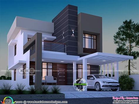 1645 square feet 3 bedroom box model home House Plan Architecture, Box Type House, Kerala Traditional House, Double Storey House Plans, Small Modern House Plans, Plan Architecture, Indian House Plans, 2 Storey House Design, Box House