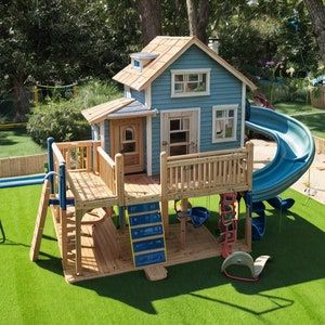 CASTLE PLAYHOUSE Plans - Etsy Outdoor Playhouse With Slide, Castle Playhouse Plans, Outdoor Play House, Kids Garden Play Area, Castle Playhouse, Playhouse With Slide, Outdoor Playhouse, Kids Activities At Home, Playhouse Plans