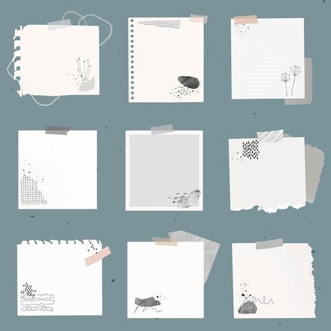 Digital note vector element set with mem... | Free Vector #Freepik #freevector #note-design #scrapbook-notes #note #memo-pad Wrinkled Paper Background, Sticky Notes Collection, Pastel Blue Background, Note Pad Design, Bullet Journal Banner, School Frame, Business Banner, Paper Background Texture, Design Paper