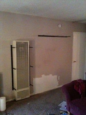 Cover Wall Heater Ideas, Apartment Heater Cover, Old Heater Cover Ideas, Wall Furnace Cover Ideas, Gas Heater Cover Ideas, Gas Wall Heater Cover Ideas, Gas Wall Heater Makeover, Heater Decor Ideas, Old Wall Heater Cover Ideas