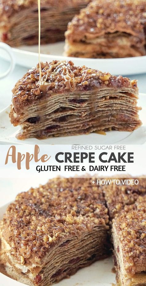 Apple Crepe Cake | Gluten And Dairy Free | Healthy Taste Of Life Dairy Free Crepes, Apple Crepes, Crepe Cake Recipe, Caramel Recipe, Caramel Recipes Sauce, Gluten And Dairy Free, Crepe Cake, Crepe Recipes, Healthy Apple