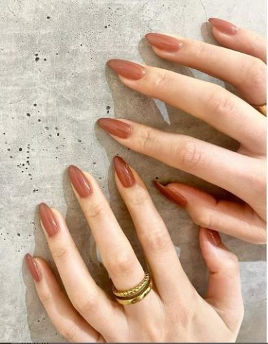 Brownish Nails, Fall Engagement Nails, Engagement Nails, Vintage Nails, Casual Nails, Pearl Nails, Soft Nails, Nail Ring, Elegant Nails