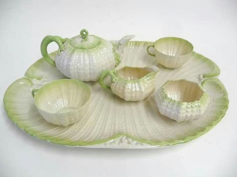 Coastal Green, Belleek China, Belleek Pottery, Vintage Teapots, Vintage Tea Sets, Art Of Tea, Miniature Tea Set, Traditional Pottery, Vintage Tea Cups