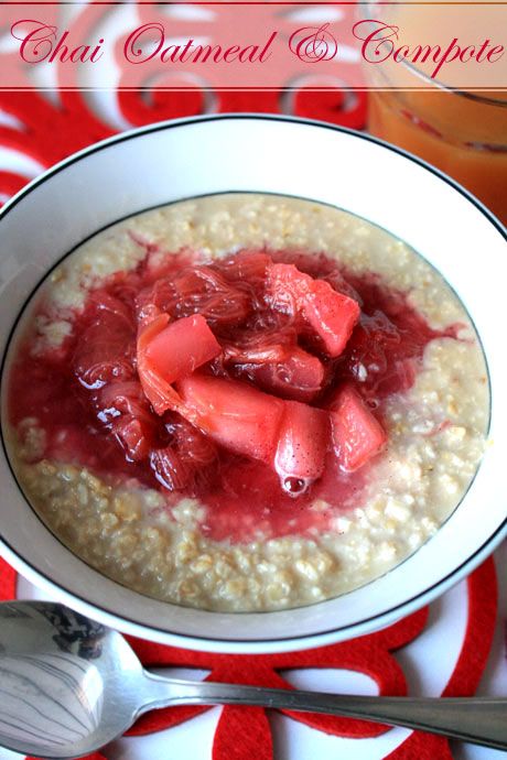 Chai Porridge Oats with Rhubarb & Pear Compote: just use tea water for porridge + no extra sugar in oats Stewed Rhubarb, Rhubarb Rhubarb, Pear Compote, Rhubarb Compote, Compote Recipe, Porridge Recipes, Fruit Compote, Pear Recipes, Oats Breakfast