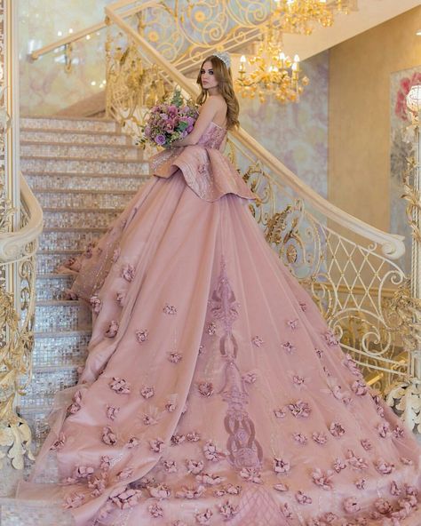 Luxury Pink Ball Gown With Long Train, Princess Wedding Dresses Pink Veaul, Spring Princess Gown In Pink, Luxury Pink Ball Gown For Dress-up, Prom Dress Ideas Unique, Pink Princess Summer Gown, Couture Dresses Short, Bella Wedding Dress, Beautiful Gown Designs