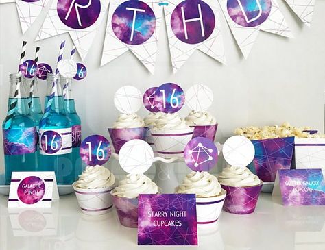 Fun printable galaxy party set! - See more Space, Star and Galaxy party Ideas on B. Lovely Events Kids Party Snacks, Galaxy Party, Mens Birthday Party, Birthday Party Crafts, Birthday Party For Teens, World Party, Party Package, Space Birthday, 14th Birthday