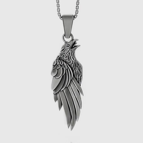 "Viking Raven Necklace Crow Pendant Pagan Odin Norse Nordic Mother's Day Gift, Bird Lover Memorial Gift Sterling Silver ✦ Jewelry Details ✦ * Material: 925 Sterling Silver * Pendant's Dimensions: 41x14mm * Weight: 13-14 grams * Finish: Oxidized, Polished, Gold, Rose Gold * Stamp: 925 * Bail: 4mm * Ideal for daily use with an oxidized finish on 925 sterling silver, which makes details more attractive eye-catching! * It can be made in 10K - 14K - 18K white/rose/yellow gold as well. Contact me! ✦ S Nordic Necklace, Pagan Quotes, Crow Necklace, Crow Pendant, Raven Jewelry, Viking Raven, Raven Pendant, Raven Necklace, Attractive Eyes