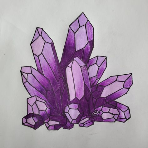 Crystal Painting Easy, Amethyst Drawing Crystals, Crystal Sketch Drawings, Drawings Of Crystals, How To Draw Amethyst, Crystal Drawing Aesthetic, Crystal Crown Drawing, Amethyst Tattoo Ideas, Amethyst Crystal Drawing