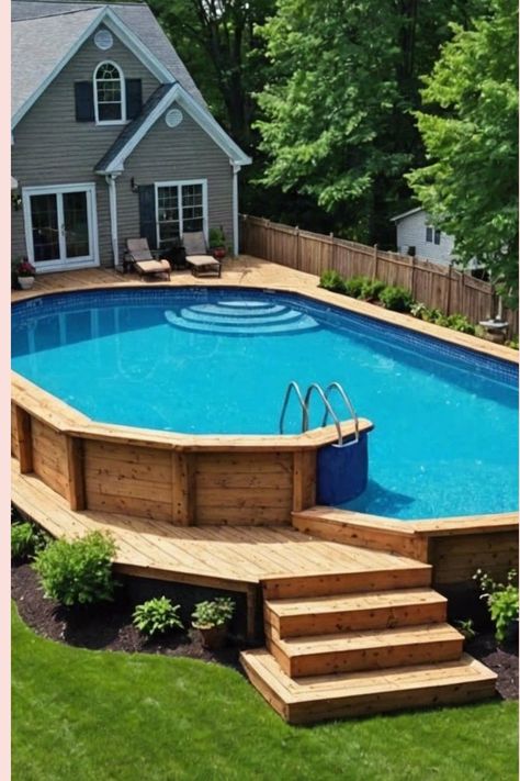 outdoor pool area above ground Hillside Above Ground Pool, Luxury Above Ground Pool, Outdoor Pool Area Above Ground, Deck Around Pool, Small Above Ground Pool, Decks Around Pools, Outdoor Improvements, In Ground Pool, Rectangle Pool