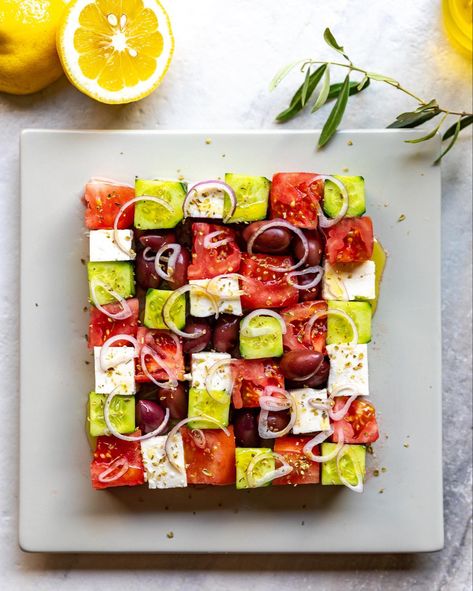 Greek Salad Aesthetic, Tetris Salad, Loaded Salads, Charcuterie Inspiration, Charcuterie Recipes, Easy Food Art, Catering Food, Exotic Food, Chef Recipes