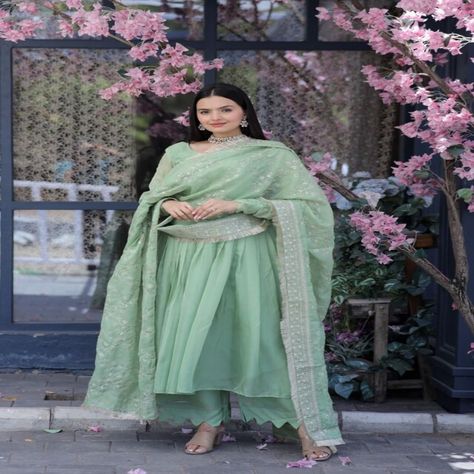 Elevate your style with these stunning Pakistani Indian party designer Bollywood kameez salwar gown suits! 🌟 Perfect for weddings and special occasions. Available in various sizes. #DesignerWear #PartyDress #WeddingFashion #BollywoodStyle #WomenFashion  #eBay #eBayStore #eBaySeller #Pakistani #SkyviewFashion #India #Green #TebbySilk #Women Women Wedding Outfit, Dupatta Embroidery, Silk Anarkali Suits, Indian Suit, Pista Green, Fabric Work, Partywear Dresses, Gown Suit, Indian Party