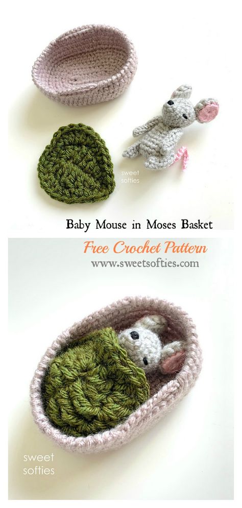 Crochet Doll Basket Free Pattern, Mouse Crochet Amigurumi, Crochet Doll Basket, Free Funny Crochet Patterns, Free Micro Crochet Patterns, Micro Crochet Patterns, Micro Crochet Pattern Free, Funny Crochet Patterns, Baby Gifts Crochet