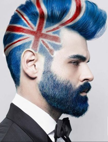 Creative Union Jack Hair British Hairstyle, Skin Fade With Beard, Weird Hair, British Things, Union Jack Flag, British Invasion, Bald Fade, Mens Haircuts Fade, British Flag