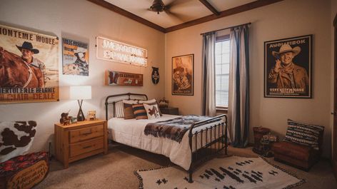 Boys Bedroom Cowboy Theme Ideas [2024] Cowboy Room Ideas, Western Toddler Boy Room, Cowboy Bedroom Boys, Boys Cowboy Room, Barnyard Bedroom, Cowboy Bedroom Ideas, Western Boys Room, Western Kids Rooms, Western Themed Room