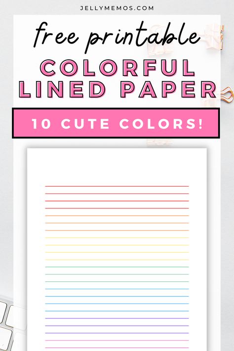 Pin that says "free printable colorful lined paper. 10 cute colors!" with a photo of rainbow lined paper. Digital Notebook Paper Free, Note Taking Paper Free Printable, Free Printable Notes Templates, Lined Paper Printable Free, Printable Note Paper Templates, Free Journal Printables, Stationary Printable Free, Housework Schedule, Notebook Paper Printable