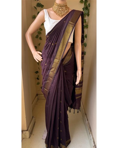 Www.thejacouture.in > Full Butta Traditional cotton silk saree > coffee brown cotton silk saree. . Saree Description: Coffee brown cotton silk saree with contrast zari border and butta all over. Comes with running blouse. Saree height: 46 inches. Saree length: 5.5 meters. Blouse : 80cm Care: Normal wash. priced:1450/- INR For for details and query direct message us❤️. . #saree #sareelove #sareelovers #sareeblouse #sareefashion #sareedraping #sareepact #sareeblousedesigns #sareeinspira... Cotton Silk Saree, Blouse Saree, Coffee Brown, Saree Styles, Saree Blouse Designs, Saree Blouse, Cotton Silk, Silk Saree, Silk Sarees