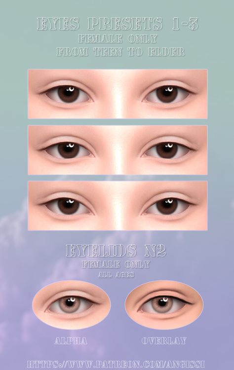 Eyelid Preset Sims 4, Eyelid Sims 4 Cc, Sims 4 Female Eye Presets, Sims Presets Eyes, The Sims 4 Default Eyes, Eyes Sims 4 Cc Preset, Sims 4 Face Presets Eyes, Sim4 Skin Details, Sims Eye Preset Cc