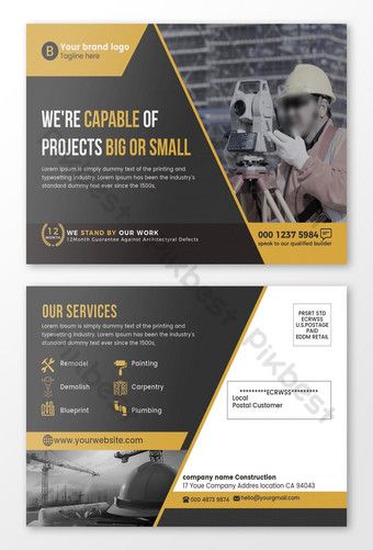 Construction Advertisement Design, Business Postcard Design Ideas, Business Postcard Design, Construction Advertisement, Postcard Design Inspiration, Business Postcard, Postcard Mailer, Direct Mailer, Marketing Postcard