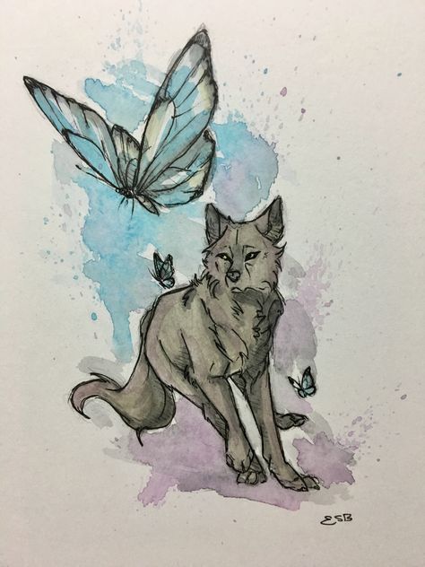 Wolf Butterfly, Wolf And Butterfly, Wolf Aesthetic Drawing, Wolf Drawing Easy, Wolf Drawing, Canine Art, Butterfly Drawing, Art Wallpaper Iphone, Wolf Art