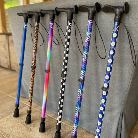 Design Your Own Personalised Walking Stick By Cool Crutches & Walking Sticks | notonthehighstreet.com Walking Stick Handle Wrap, Painted Walking Canes, Walking Cane Decorating Ideas, Walking Stick Designs, Cane Aesthetic, Walking Canes For Women, Gtube Feeding, Cripple Punk, Cool Canes