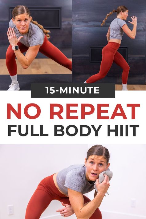 Hiit And Strength Workouts, 15 Min Hiit Workout, 15 Minute Hiit Workout, Kettlebell Ab Workout, Full Body Workout No Equipment, Body Weight Hiit Workout, 20 Minute Hiit Workout, Mom Workout, Hiit Workout Videos