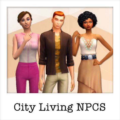 NPCs (Non-Playable Characters) shouldn’t be ugly Sims! Replace your City Living NPCs with these fully dressed, unique Sims. #ts4 #sims4 Sims 4 Characters No Cc, Sims No Cc, Love Guru, 4 Characters, Dark Dress, Sims 4 Characters, Gold Outfit, Crazy Outfits, City Living