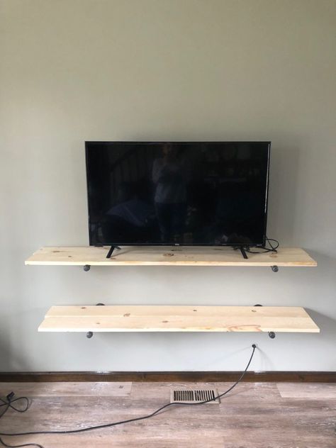 Large Floating Shelves, Floating Shelf Tv Stand, Floating Shelves Tv, Shelves Large, Weekend Home Projects, Tv Stand Designs, Floating Tv Stand, Tv Shelf, Diy Tv Stand