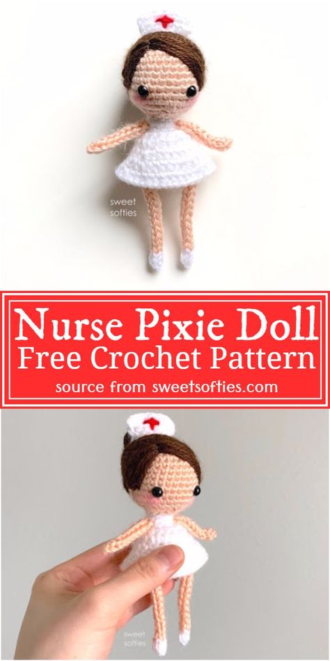 Free Crochet Nurse Pixie Doll Pattern#freecrochetpattern #crochetnurse #freecrochetnurse #freecrochetnursepattern Amigurumi Nurse Pattern Free Crochet, Nurse Crochet Pattern Free, Crochet Nurse Doll, Fathers Day Crafts For Preschoolers, Crochet Critters, Crochet Stuffies, Pixie Doll, Crafts For Preschoolers, Ravelry Crochet