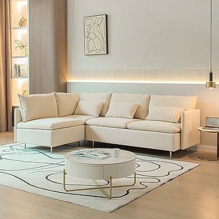 Beige Sectional, Sectional Couch Cover, Living Room Furniture Styles, Corner Sectional Sofa, Comfortable Couch, Modular Sectional Sofa, Linen Sofa, Wood Sofa, Brown Sofa