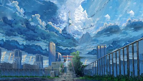 HD wallpaper: Tenki no Ko, Hodaka Morishima, Hina Amano, Weathering With You | Wallpaper Flare Makoto Shinkai Movies, Tenki No Ko, Hd Sky, 하울의 움직이는 성, 2k Wallpaper, Rainy City, Wallpaper Engine, Desktop Background Images, Anime City