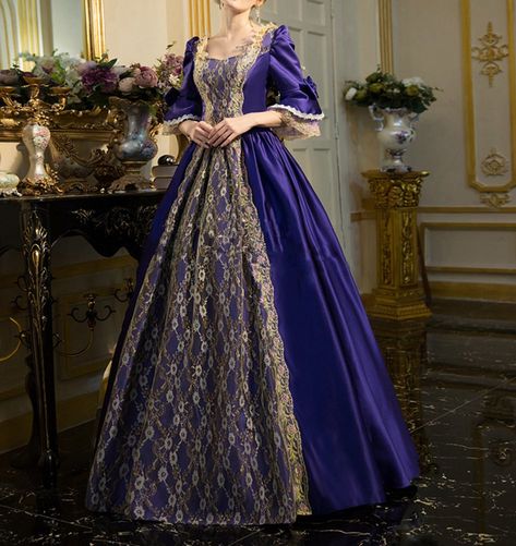 ROLECOS Womens Royal Vintage Medieval Dresses Lady Satin Gothic Masquerade Dress Purple ** More info could be found at the image url.(It is Amazon affiliate link) #WomenDressesCollection Royal Purple Gown Elegant, Purple Dress Royal, Purple Royal Dress, Purple Medieval Dress, 1800 Dresses, Royal Purple Dress, Victorian Dress Costume, Ball Gowns Victorian, Masquerade Ball Gowns