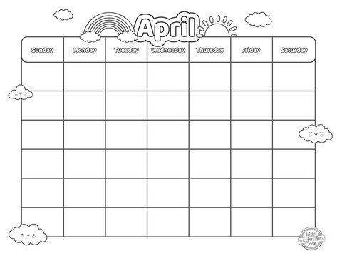 Free B&W and Full Color Free Printable April Calendar | Kids Activities Blog Printable Calendar Design, April Calendar, Monthly Overview, Stay Productive, 2023 Calendar, Printable Calendar Template, Digital Calendar, Blank Calendar, Free Printable Calendar