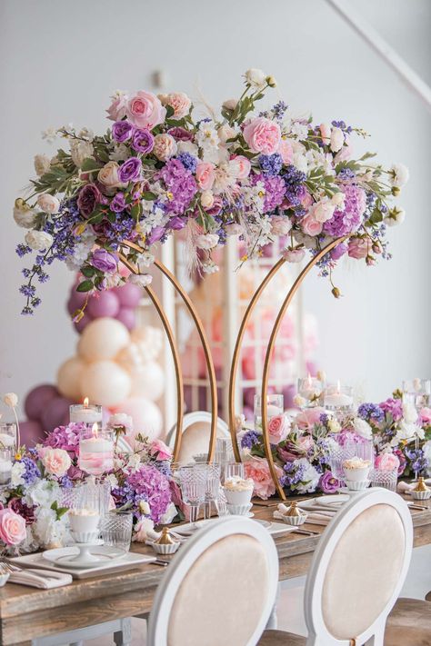 Dreamy Pink Themed Wedding | Elegant Wedding Pastel Pink And Purple Wedding Theme, Pink Purple And Gold Wedding, Purple And Pink Wedding Theme, Bridgestone Theme Party, Bridgestone Party, Lilac And Pink Wedding, Wedding Centerpieces Colorful, Pink And Purple Wedding Theme, Lavender And Pink Wedding